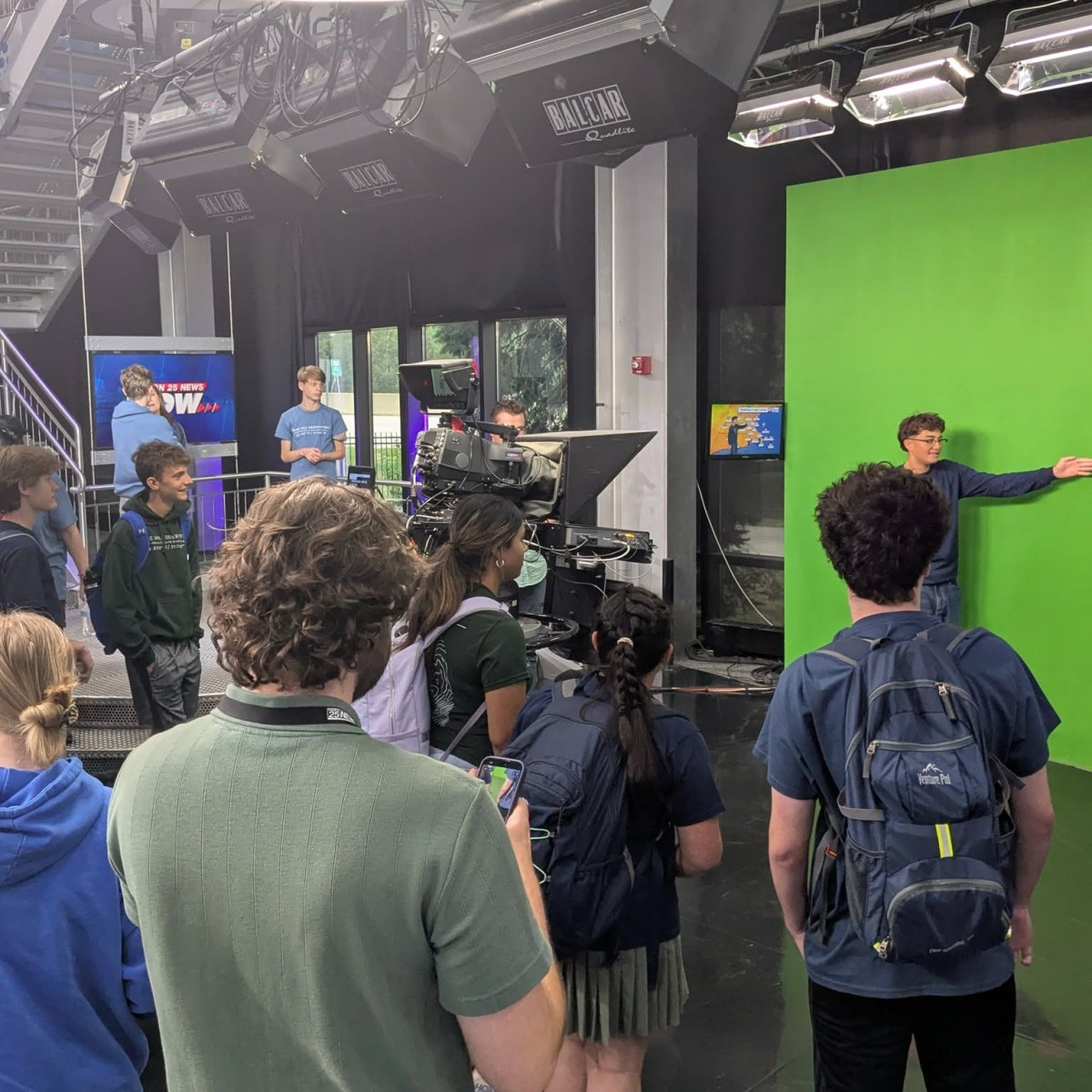 LYMC students touring the Boston 25 News green screen weather studio